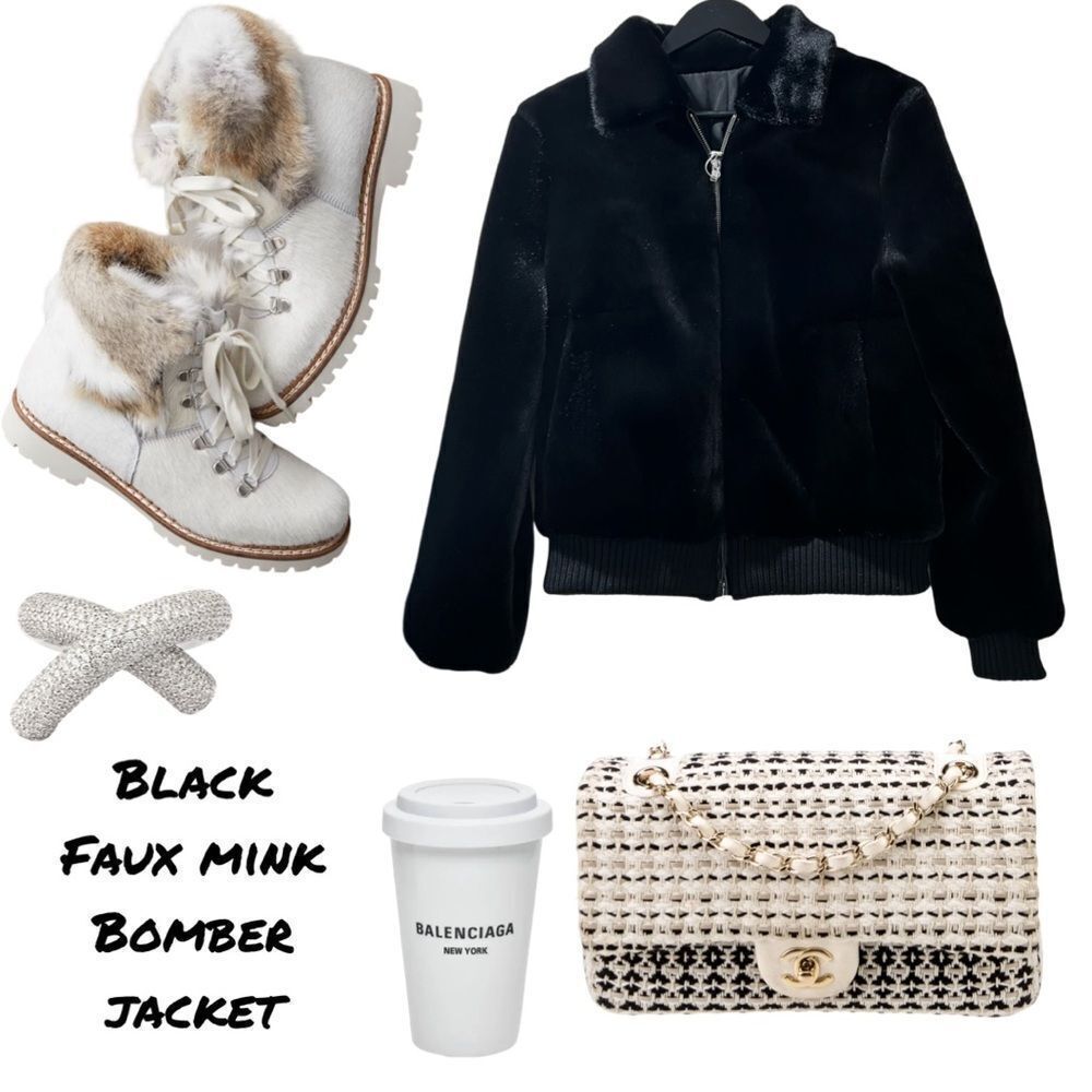 JACKET- Black Faux Mink Bomber Jacket